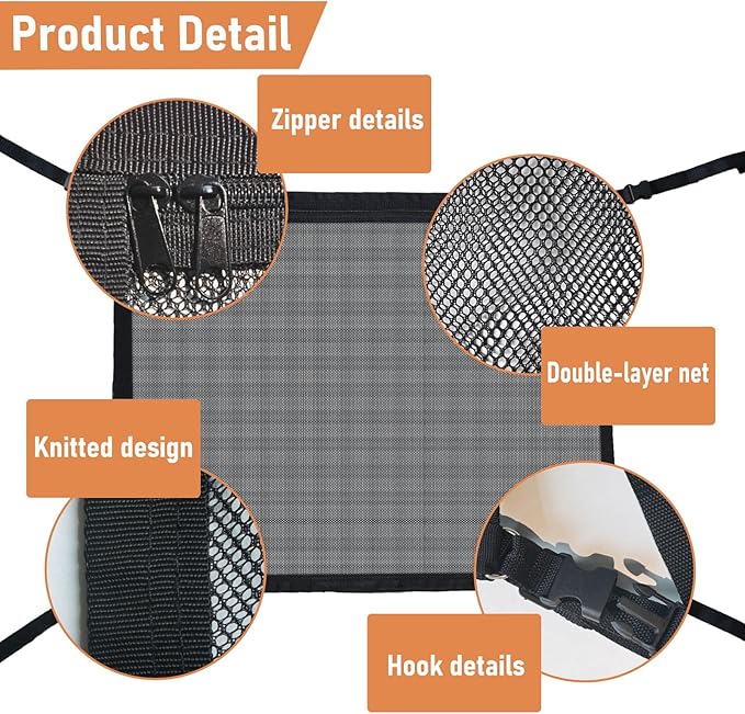 Double Layer Dog Car Net Barrier,Sturdy Pet Barrier, Easy to Install, Car Divider & Storage Bag,23.6"x29.5" Universal Fit for Car,SUV,Truck