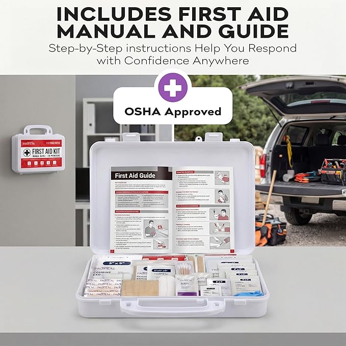 OSHA Compliant First Aid Kit - 10 Person, Type III, ANSI Class A, 111 Pieces Emergency Kit for Business, Office, Home, Workplace, Truck, Car & Construction Site - Latex Free, Wall Mountable | ProHeal