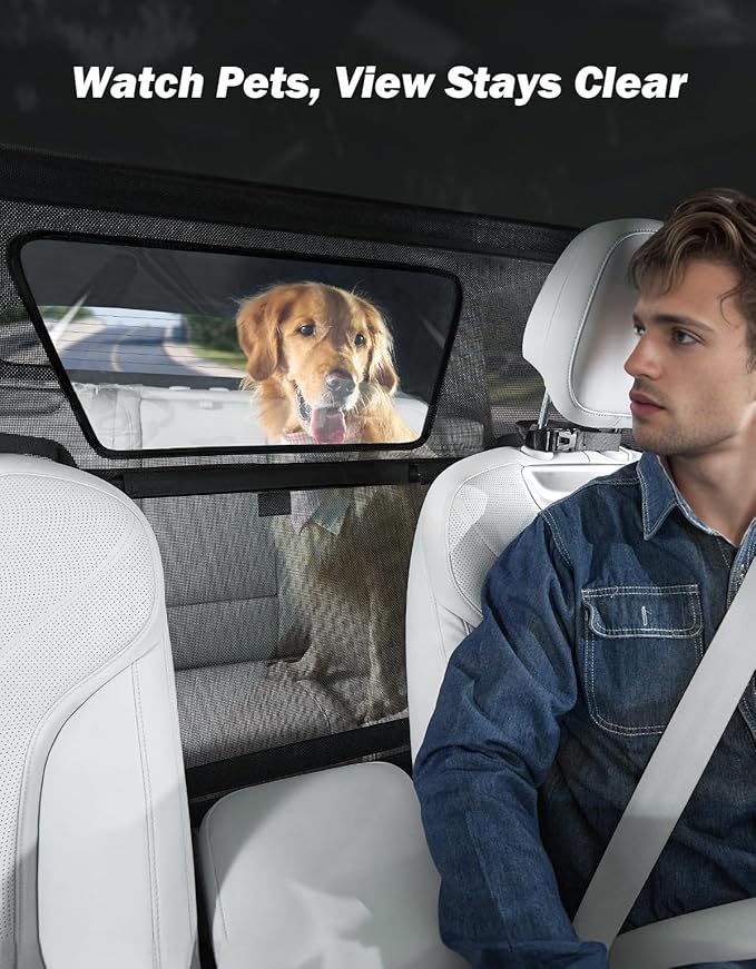 JOYTUTUS 56" Wide Dog Car Barrier with Visual Window, Car Barrier for SUV Escape-Proof, Net for Behind Front Seats, Vehicle Gate for Dog Safety and Travel, Ideal for Sedans SUVs Trucks