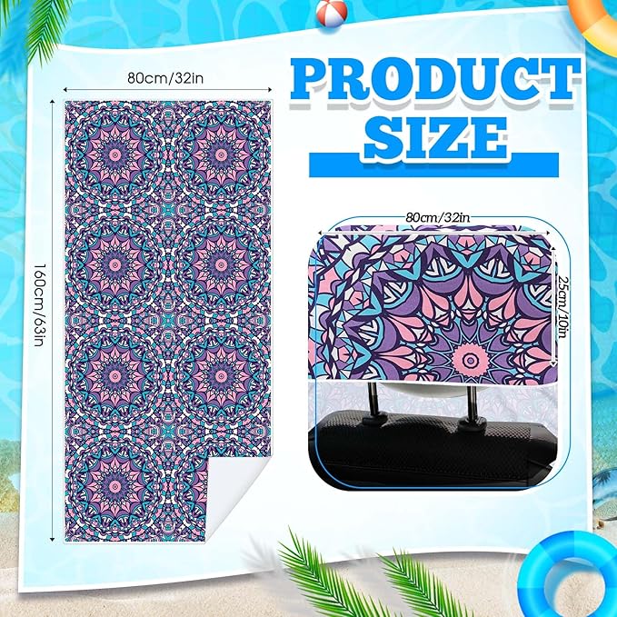 Hahafelt 2 Pack Car Seat Towel Covers with Storage Bag 63 x 32 Inch Athletic Running Towel Seat Sweat Washable Non Slip Cover Gift for Car Outdoor Sport Activities (Retro Kaleidoscope)
