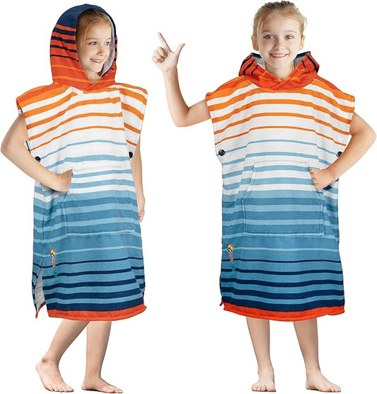 SUN CUBE Kids Changing Robe Surf Poncho, Kids Beach Towels for Teens, Microfiber Hooded Wearable Swim Towel Boys Girls Teenagers