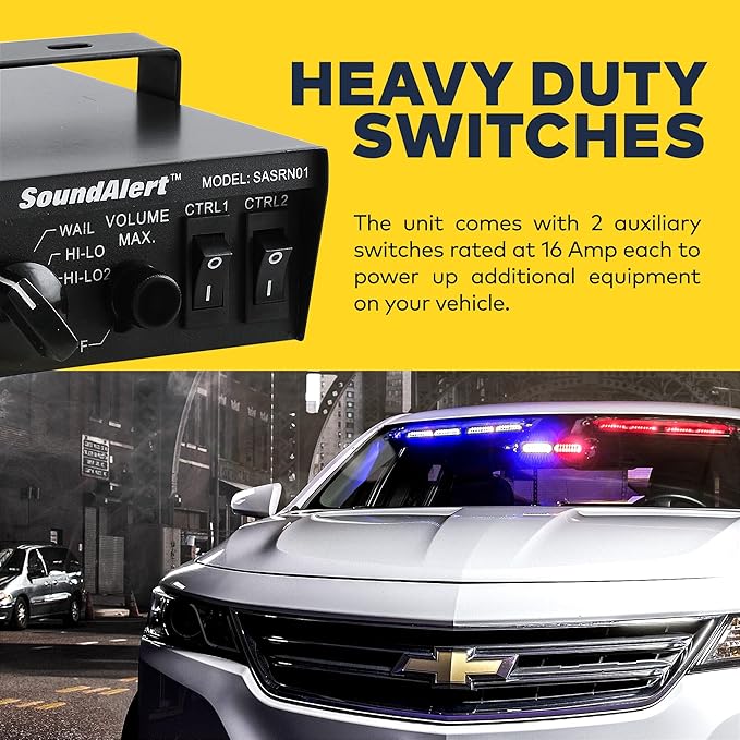 LAMPHUS SoundAlert 12V 100W Police Siren PA System Kit [Slim Speaker] [118-124dB] [Handheld Microphone] [Hands-Free] Warning Emergency Siren for Vehicles Tow Truck UTV ATV Van Car POV RV