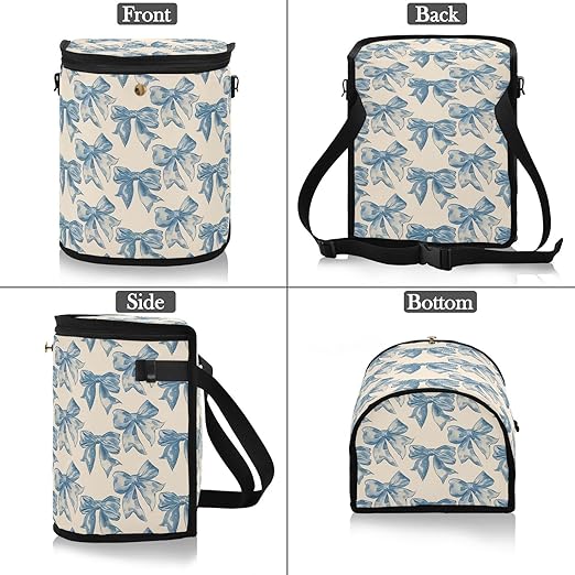 Car Trash Can Blue Bow Car Garbage Bag with Lid Hanging Waterproof Leak Proof Vehicle Storage Bin