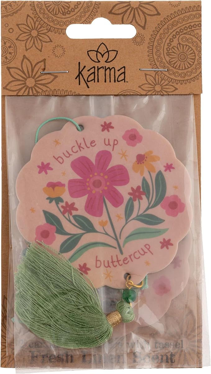 Karma, Essential Oil Air Freshener for Cars Set of 2, Home & Office - Colorful Decorative Hanging Air Freshener with Tassel, Buttercup Vanilla Scented