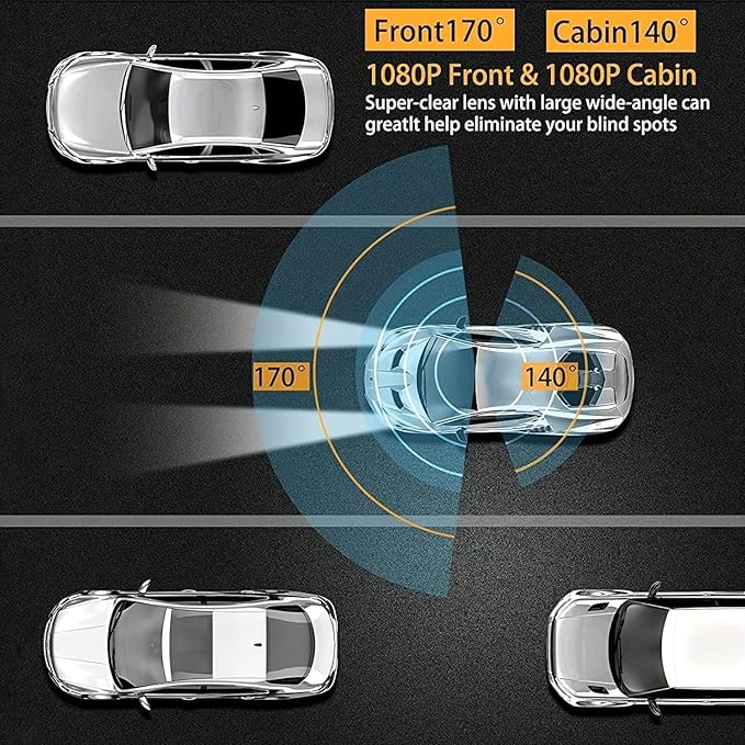 1080P Dash Camera Front and Inside,Dashcams for Cars with IR Night Vision Loop Recording G-Sensor 24Hr Parking (1080 P Front and Inside)