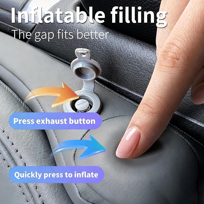 Inflatable Car Seat Gap Filler Strip - 2Pcs Suede Foldable Seat Gap Plug Blocker,Stop Dropping Items,Soft Interior Accessories for All Cars (Gray)