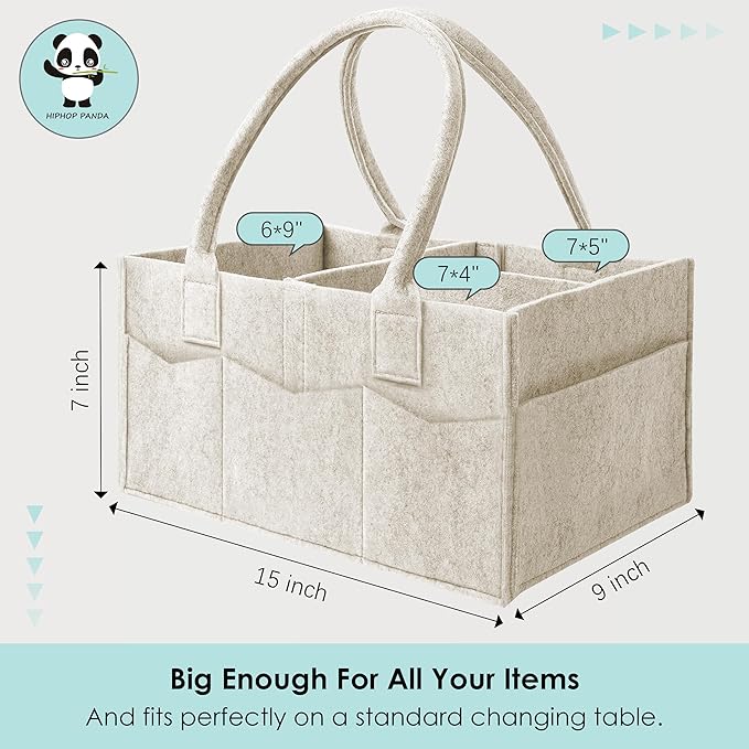 HIPHOP PANDA 2-Pack Diaper Caddy Organizer - Nursery Storage Bin & Car Organizer for Diapers, Wipes, and Baby Essentials - Dual-Color Solid Set (Caramel/Oatmeal), Regular Size