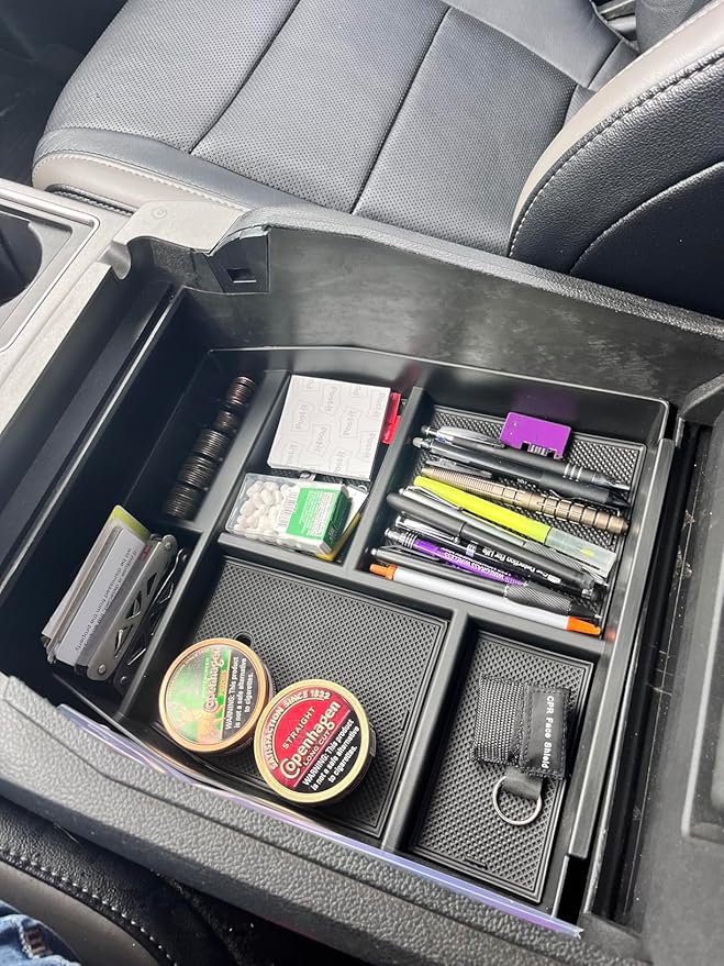 iJDMTOY Exact Fit Center Console Organizer Compartment Box w/Inside Mats Compatible With 2015-20 13th Gen Ford F-150
