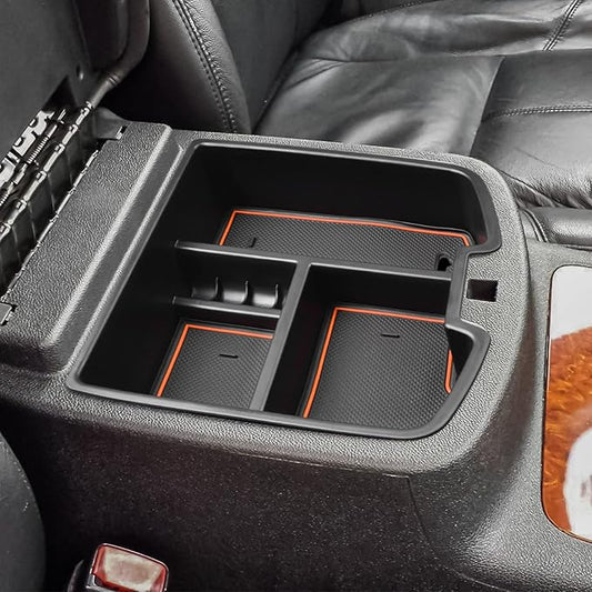 HGWEI Center Console Organizer Compatible with 2007-2014 Chevy Silverado GMC Sierra Avalanche Tahoe Suburban Yukon Yukon XL Accessories, Floor Mounted Center Console ONLY, Orange Trim