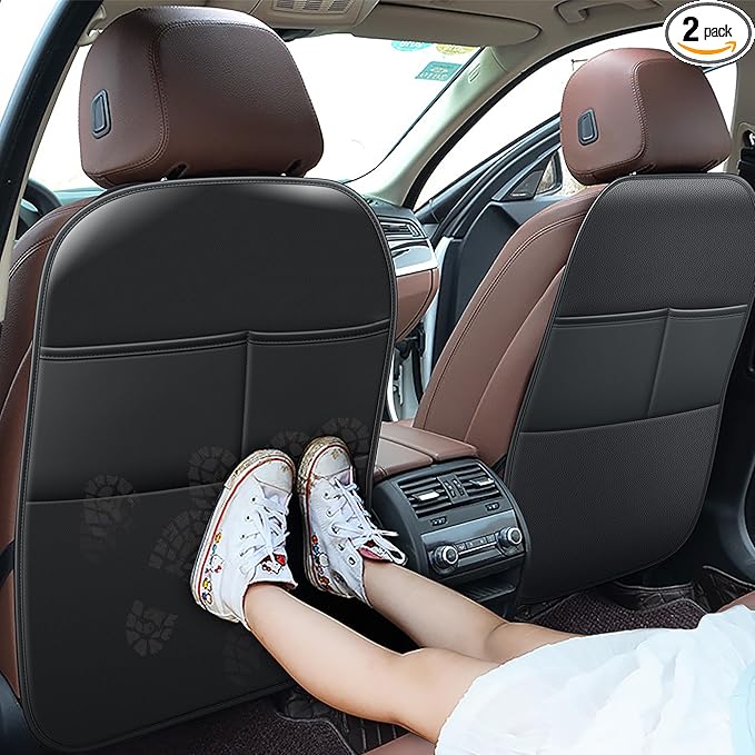 Back Seat Protector Car Kick Mats for Ford F150 Etc Truck Car with 2 Pocket Storage Organizer, Waterproof Dirt Proof Faux Leather Back Seat Covers for Kids Auto Accessories (1 Pair,Black)