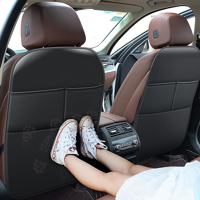 Car Kick Mats Back Seat Protector for Toyota Camry with 2 Pocket Storage Organizer - Faux Leather Back Seat Covers for Kids Feet Waterproof Dirt Automotive Accessories (1 Pair,Black)