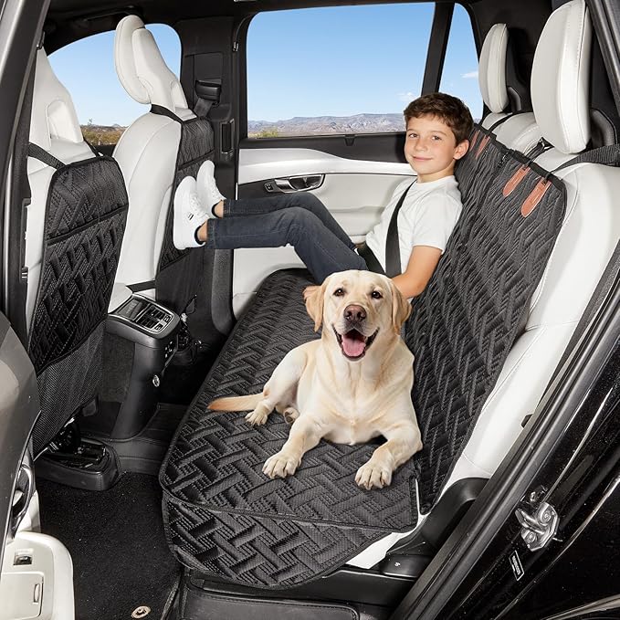 YJGF Dog Car Seat Cover for Back Seat,Back Seat Pet Cover for Dogs,Waterproof Scratchproof Rear Bench Seat Cover Protector (Black, L)