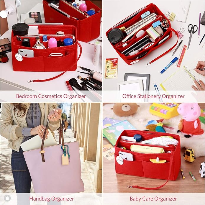 Purse Organizer Insert, Felt Tote Organizer Insert With Metal Zipper, Handbag Organizer For Speedy, Neverfull, Tote, Handbag, 7 Colors 5 Sizes