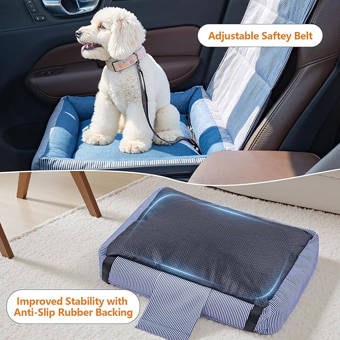 Dog Car Seats for Small Dogs, Detachable Soft Cotton Cushion, Comfort Pet Travel Dog Bed, Puppy Car Seat with Adjustable Secure Straps, Under 25lbs, Blue