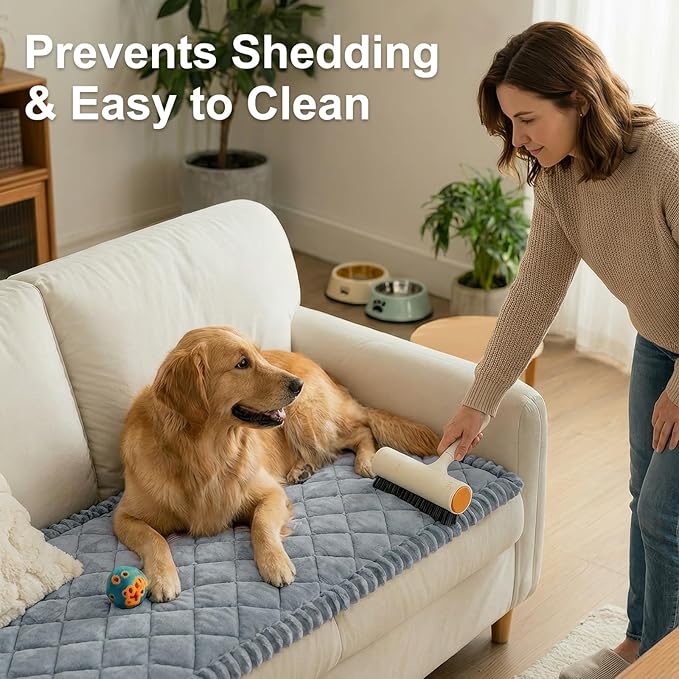 Smiry Fuzzy Couch Cover for Dogs, Non Slip Washable Pet Sofa Cover, Scratch Proof Hair Resistant Plush Sofa Slipcover, Pet Friendly Couch Cushion Protector for Cat, Grey, 27.6" x 59"