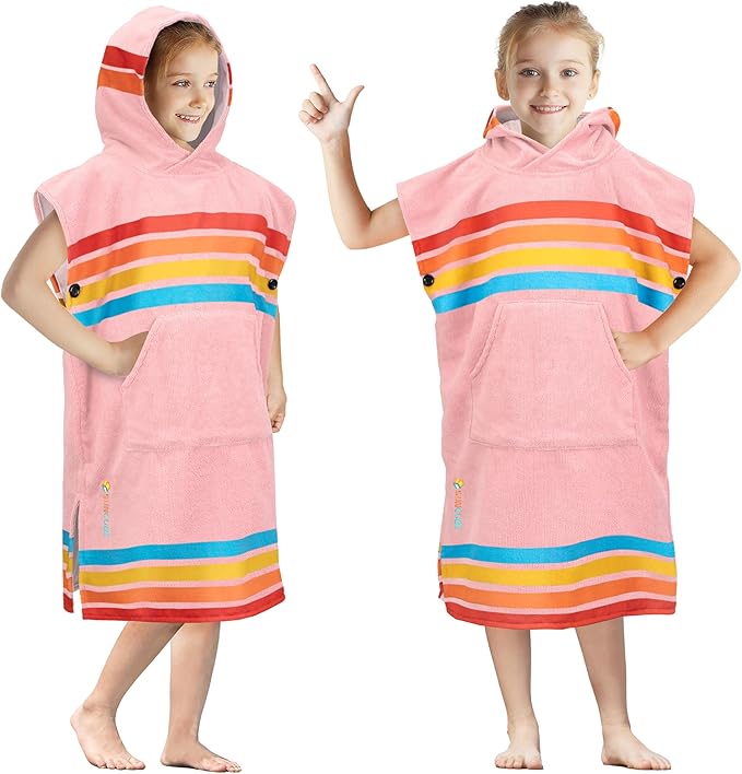 SUN CUBE Kids Changing Robe Surf Poncho, Kids Beach Towels for Teens, Microfiber Hooded Wearable Swim Towel Boys Girls Teenagers
