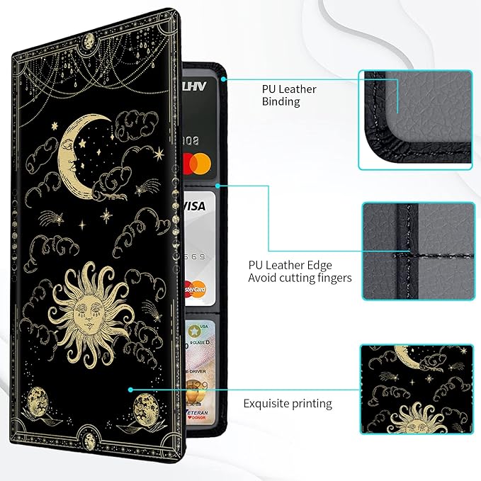 Car Registration and Insurance Card Holder, Vehicle License Documents Glove Box Compartment Organizer Wallet, ID Card Holder for Car Essentials Automobile, Sun Moon Clouds Witchy
