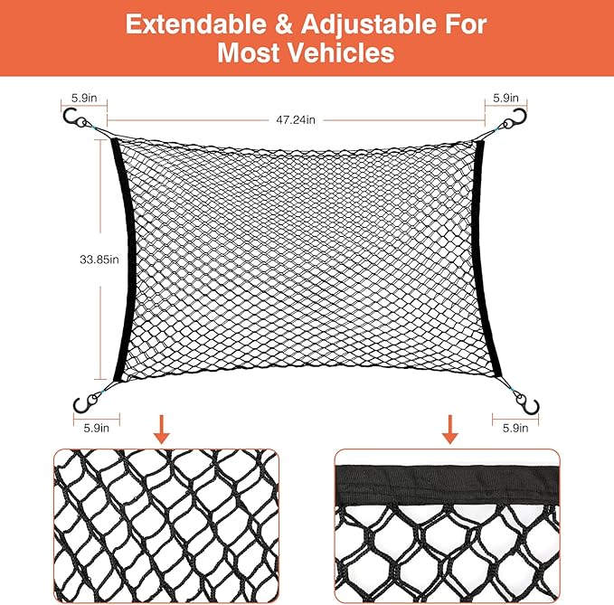 Dog Car Barrier, Double Layer Adjustable Pet Separation Net Compatible with SUV Vans Trucks 47.24x33.85