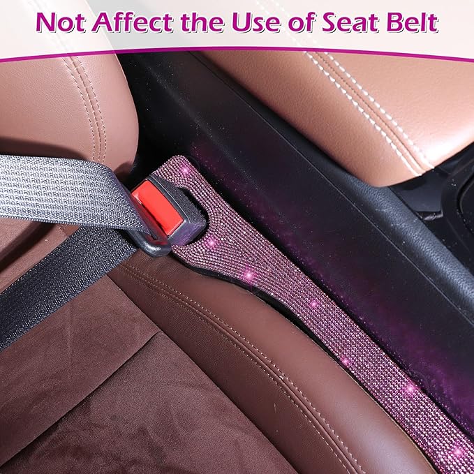Briwill Pink Car Seat Gap Filler, Set of 2 Pink Bling Car Gap Filler Universal Fit for Car SUV Truck, Handmade Crystal Rhinestone Diamond Pink Bling Car Accessories for Women(Pink)