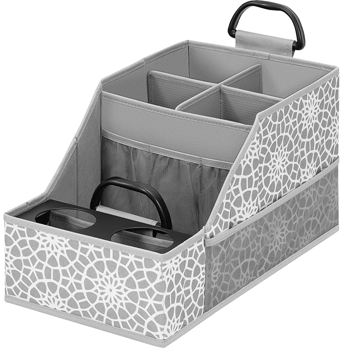 Easi Foldable Car Seat Organizer With 12 Storage Compartments 2 Metal Cup Holders, 1 Pack Back Seat Car Organizer For Car Accessories, Front Seat organizer For SUV Truck Van Sedans, Print