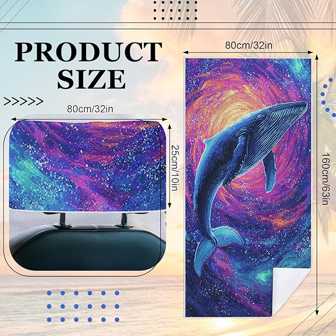 2 Pack Car Towel Seat Covers with Storage Bag, Multifunctional Towel for Gym Outdoor Sport, Picnic, Beach, Pet Dog Travel,Non-Slip Washable Car Seat Protector (Starry Whale)