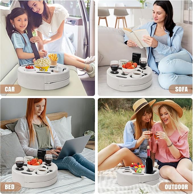 Couch Cup Holder-Sofa Cup Holder Pillow | Couch Caddy Buddy | Drinks Cupholder Tray Organizer for Bed, Rv, Tv, Car, Man Cave, Boat, Remote, Snacks| Gift for Couch Potato,Newborns' Partent (SilverGrey)