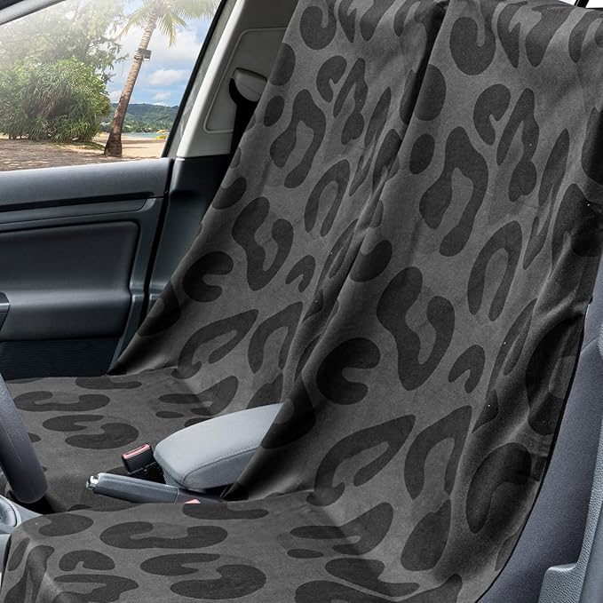 Hahafelt 2 Pack Car Seat Towel Covers with Storage Bag 63 x 32 Inch Athletic Running Towel Seat Sweat Washable Non Slip Cover Gift for Car Outdoor Sport Activities (Black Leopard)