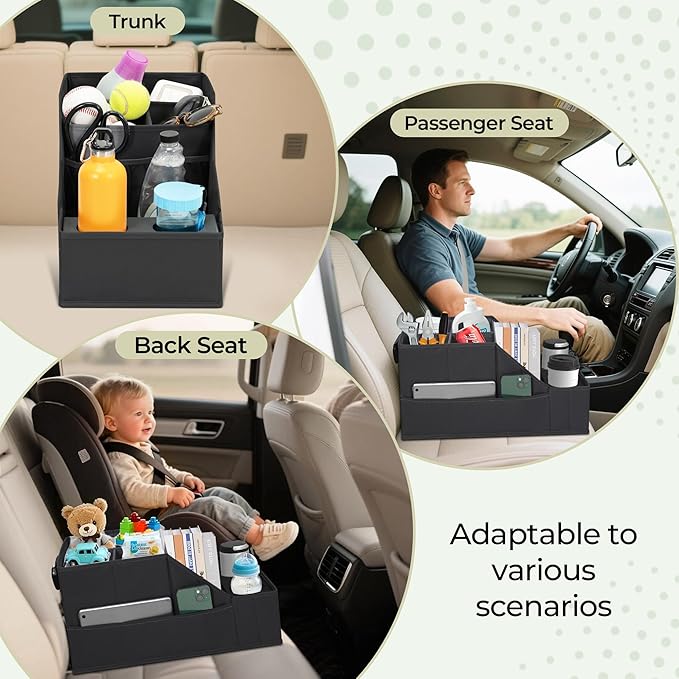 Easi Foldable Car Seat Organizer With 12 Storage Compartments 2 Metal Cup Holders, 2 Pack Back Seat Car Organizer For Car Accessories, Front Seat organizer For SUV Truck Van Sedans, BK
