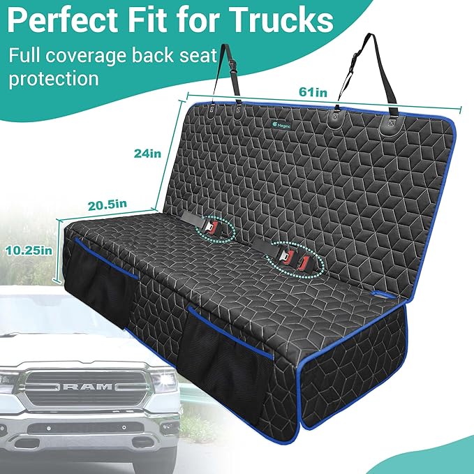 Meginc Back Seat Cover for Dogs, Washable Bench Seat Covers for Trucks,Dog Car Seat Covers for Ford f150/Ram1500/Nissan Frontier/Toyota Tacoma/GMC Canyon/Silverado (Blue)