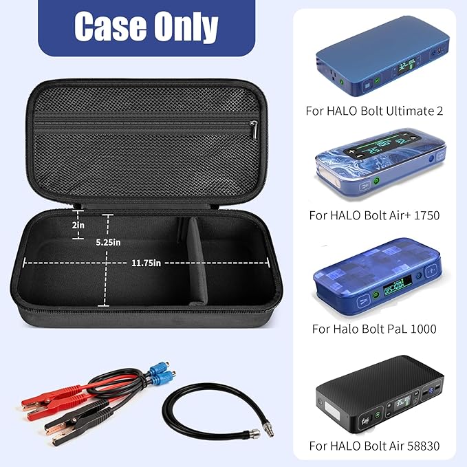 casmilee Case for Halo Bolt 58830/57720/ Air 58830/ ACDC Max 55500/ PaL 1000/ Air+ 1750/ Ultimate 2 Portable Emergency Power Kit, Holder for Car Jump Starter and Extra Accessory- Black (Box Only)