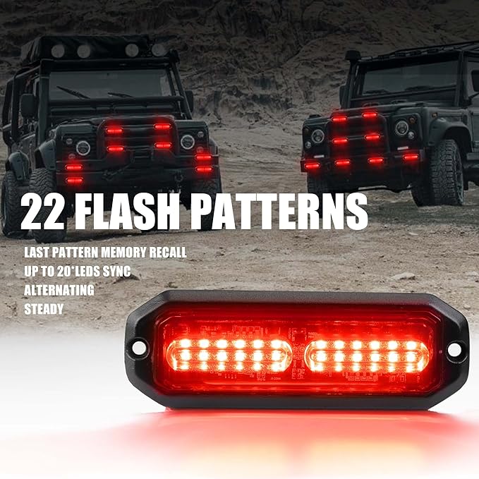 WINECO Ultra-Thin waterproof sync alternating Linear Lens 8pcs 12 led grill strobe lights Red Surface Mount Deck Dash Grill Grille Strobe Lights Warning Police Light for Emergency Vehicles