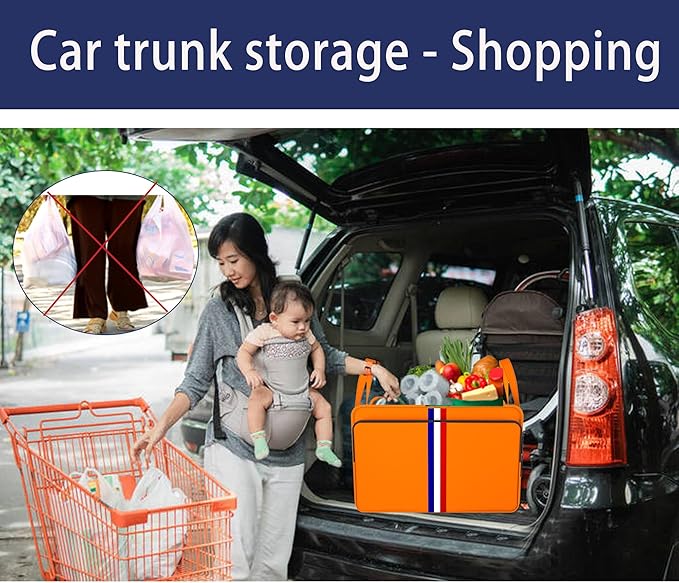 Homeve Trunk Organizer for Car, Waterproof Collapsible 3 Compartments Car Organizer, Foldable Storage for Car Accessories, Tools, Sundries for Women Men, Tote Bag (Orange, Standard)