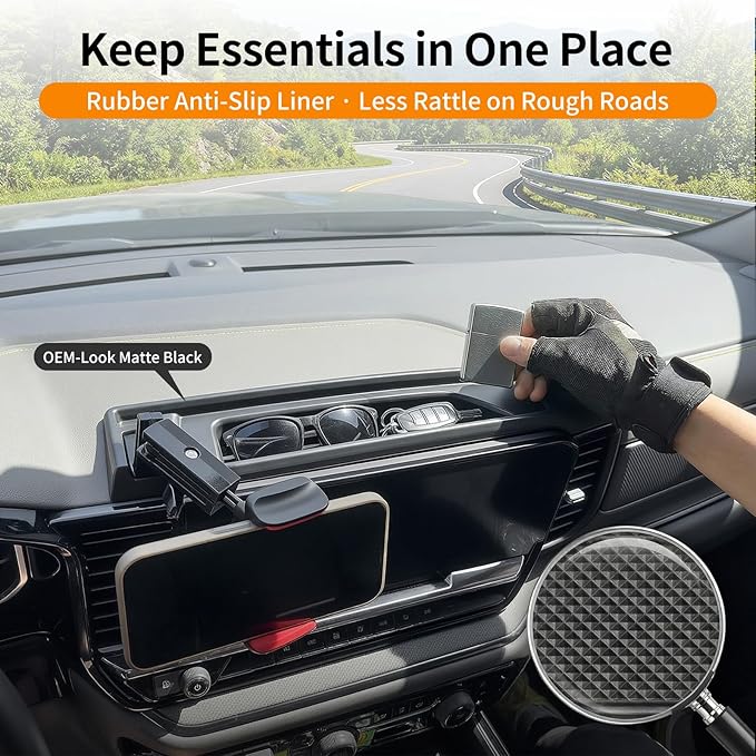 13.4”Screen Dashboard Phone Holder Compatible with 2022-2026 Chevy Silverado&GMC Sierra Center Console Organizer Dash Phone Mount Dash Tray for Silverado Accessories(Silverao/Sierra 22-26)