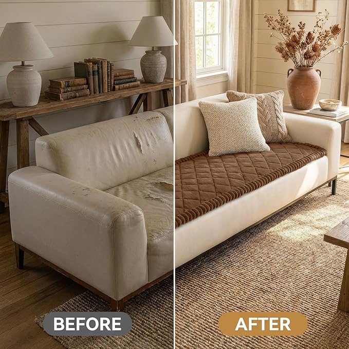 Smiry Fuzzy Couch Cover for Dogs, Non Slip Washable Pet Sofa Cover, Scratch Proof Hair Resistant Plush Sofa Slipcover, Pet Friendly Couch Cushion Protector for Cat, Brown, 27.6" x 88"