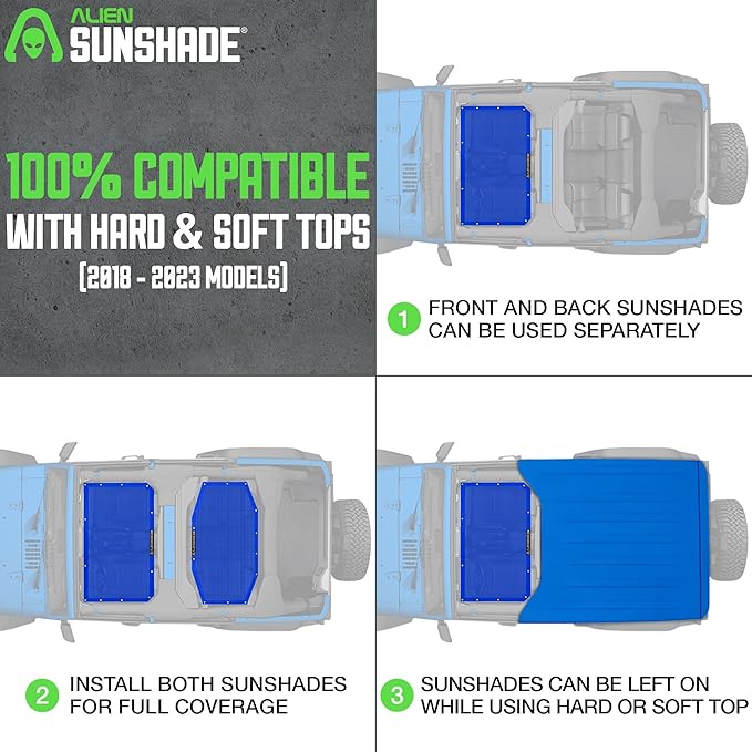 Alien Sunshade Jeep Wrangler JLU Blue (2018-2023) Front & Rear Mesh Sun Shade for JL Unlimited, Blocks UV, Wind, Noise, Jeep Gifts, Bikini JLkini Top Cover for Sport, Sport S, Sahara, Rubicon