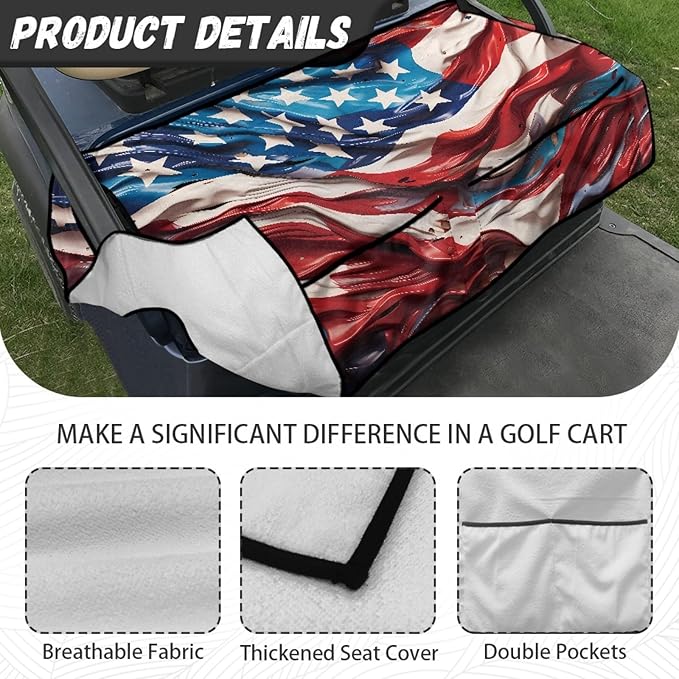 Universal Golf Cart Seat Cover with 4 Pockets Soft Golf Cart Seat Towel Blanket Fits 2-Seat Golf Carts