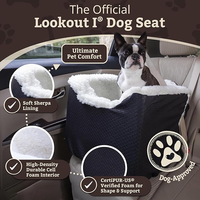 Snoozer Dog Car Seat: Lookout I Dog Booster Car Seat for Pets up to 18lbs, Helps Alleviate Travel Sickness & Fear for Dogs, Removable Washable Cover – Black Diamond, Size Small