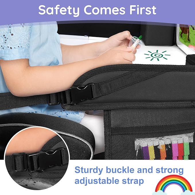 3Pcs ‎Kids Travel Tray, Kids Travel Trays for Car Seat, Road Trip Essentials for Toddler, Carseat Lap Tray with Dry Erase Board & Storage Organizer for Road Trip Activities for Kid, 2Black+1Pink