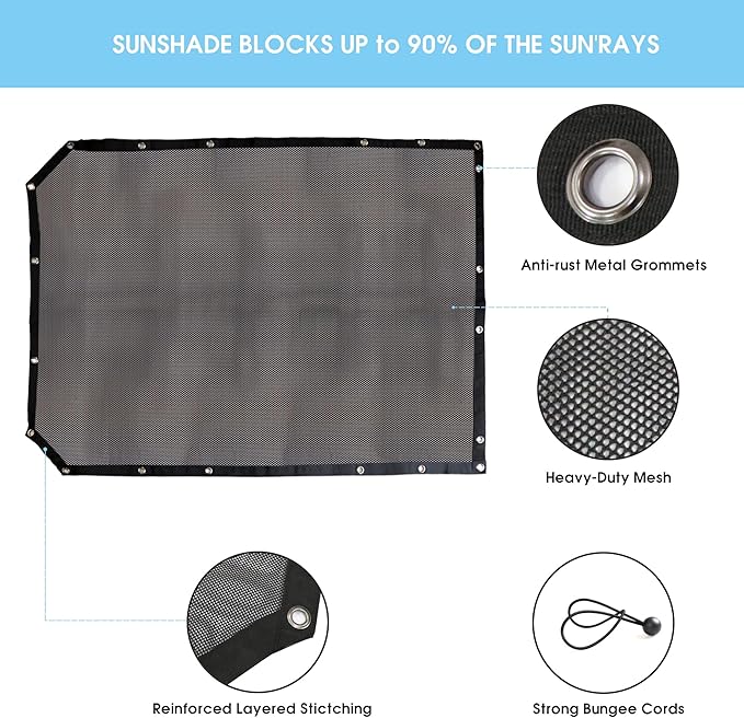 sukemichi 2 Door Sunshade for Ford Bronco,Mesh Sun Shade Bikini Top Cover Bimini Top for Ford Bronco Accessories 2021 2022 2023 2024 2025 2026 2 Door - Blocks UV, Wind, Noise(Black)