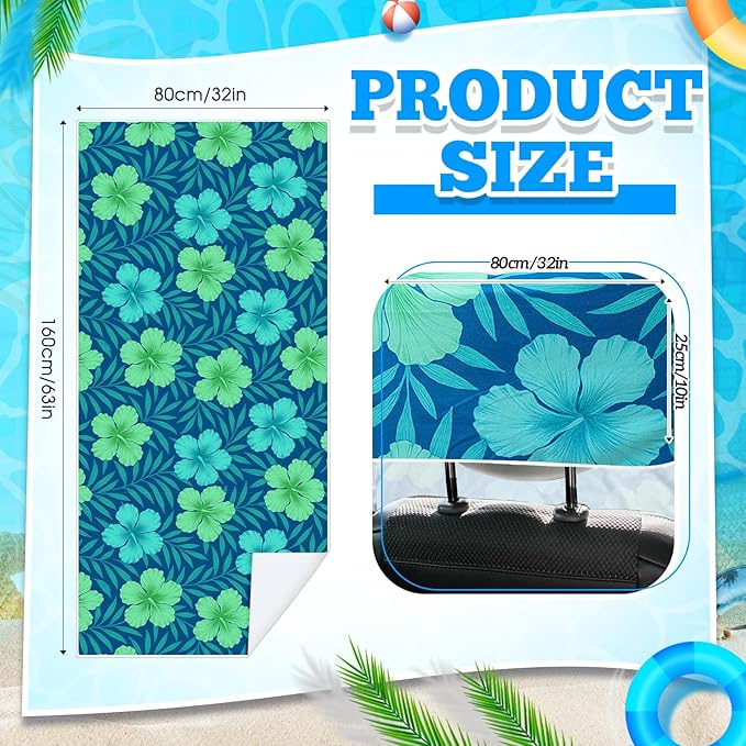Hahafelt 2 Pack Car Seat Towel Covers with Storage Bag 63 x 32 Inch Athletic Running Towel Seat Sweat Washable Non Slip Cover Gift for Car Outdoor Sport Activities (Floral Hibiscus)