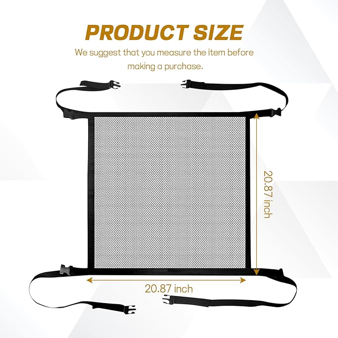 Dog Car Net Barrier, 21"×21" Automotive Pet Barrier Net, Adjustable Pet Mesh Divider for Back Seat, Backseat Mesh Fence for Pets & Kids, Easy to Install, Universal Car Accessories (Small)