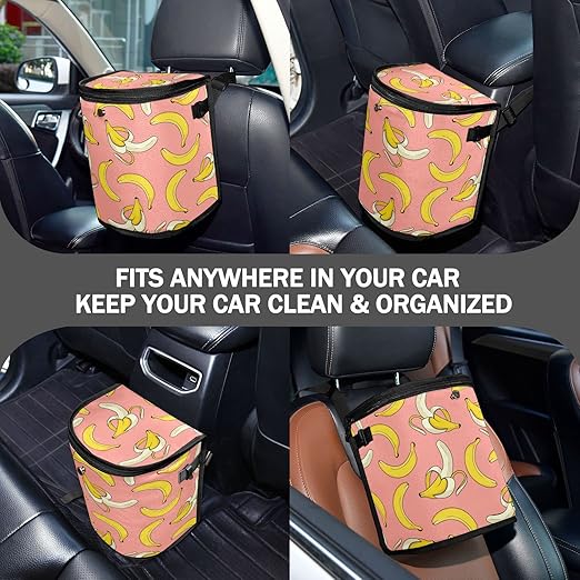 Banana Car Trash Can Cute Fruit Pink Car Garbage Bag with Lid Hanging Waterproof Leak Proof Vehicle Storage Bin