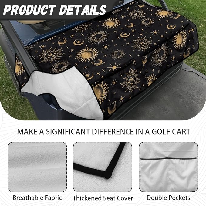 Universal Golf Cart Seat Cover with 4 Pockets Soft Golf Cart Seat Towel Blanket Fits 2-Seat Golf Carts