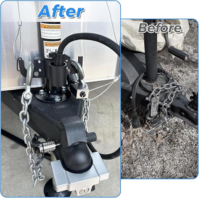 Tiiyee Trailer Chain Holder, Aluminum Trailer Towing Organizer for 7 Way Plug Cable Wire Harness Holder Cover Heavy Duty RV Tongue Jack Accessories for Outside Travel Camper