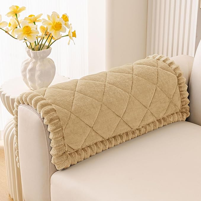 Smiry Fuzzy Couch Cover for Dogs, Non Slip Washable Pet Sofa Cover, Scratch Proof Hair Resistant Plush Sofa Slipcover, Pet Friendly Couch Cushion Protector for Cat, Camel, 27.6" x 27.6"