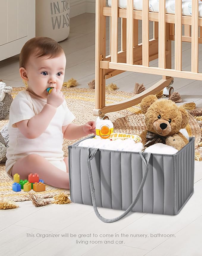 SWEET DOLPHIN 2-Pack Baby Diaper Caddy Organizers, Stylish Storage Baskets for Newborn Essentials, Diaper Station & Car Travel, Value Bundle for Baby Shower Gifts & Registry Must-Haves - Grey