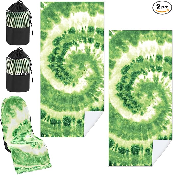 Hahafelt 2 Pack Car Seat Towel Covers with Storage Bag 63 x 32 Inch Athletic Running Towel Seat Sweat Washable Non Slip Cover Gift for Car Outdoor Sport Activities (Green Tie Dye)