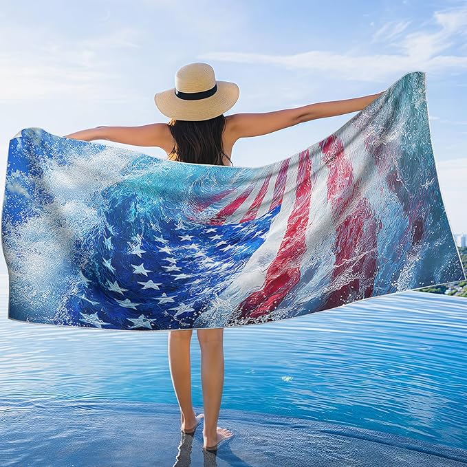 2 Pack Car Towel Seat Covers with Storage Bag, Multifunctional Towel for Gym Outdoor Sport, Picnic, Beach, Pet Dog Travel,Non-Slip Washable Car Seat Protector (Flag Waves)