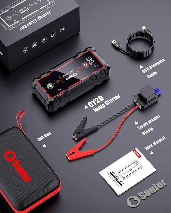 Jump Starter, 5000A Car Battery Jumper Starter Portable, Jump Box Battery Booster with 3 Modes Flashlight, Jumper Cables with Gloves