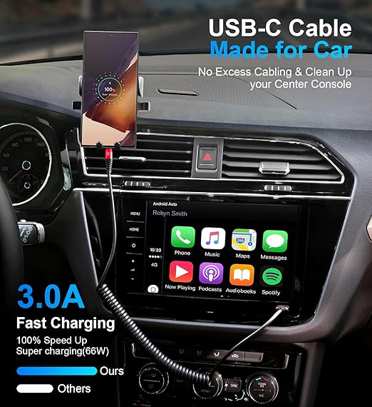 USB to USB C Cable Fast Charging 3ft, 2Pack Coiled USB C Charger Cable for Car, USB Type C Charger Cord, USB-C Cable Compatible with iPhone 17/16/15/Plus/Pro Max/Samsung Galaxy S20-Red